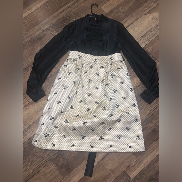 Anna sui quilted brocade Victorian floral black holiday silk ruffle dress formal - Picture 2 of 10